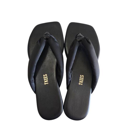 TKEES Leather Square Toe Lily Flat Sandals, Satin Strap, Black Size 7 NWOB - Picture 2 of 9